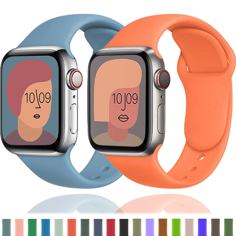 Ремешок силиконовый для Apple Watch band 40 мм 44 38 42 резиновый браслет смарт часов iWatch Series