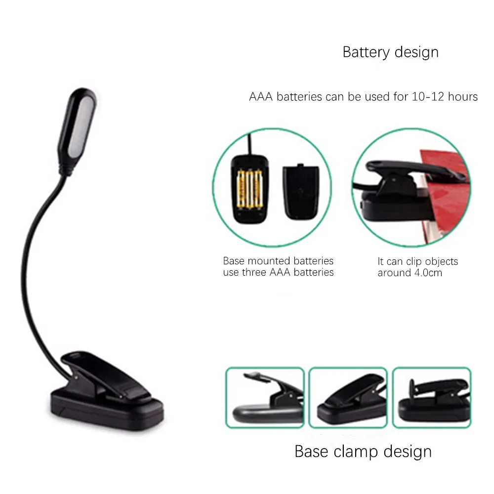 7 светодиодный светильник с зажимом перезаряжаемый прикроватный для чтения