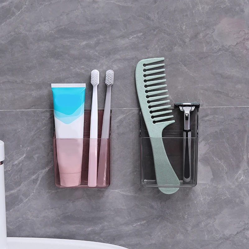 

Wall-Mounted Storage Rack Wall Hanging Mobile Phone No Punching Convenient Storage Box Toothbrush Bracket Organizer 1PC