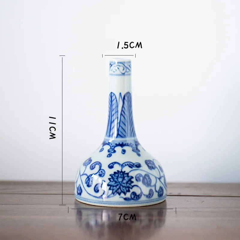 Jingdezhen Chinese blue and white Japanese Zen ceramic tabletop vase flower vase hand-painted decorative ornament gift images - 6