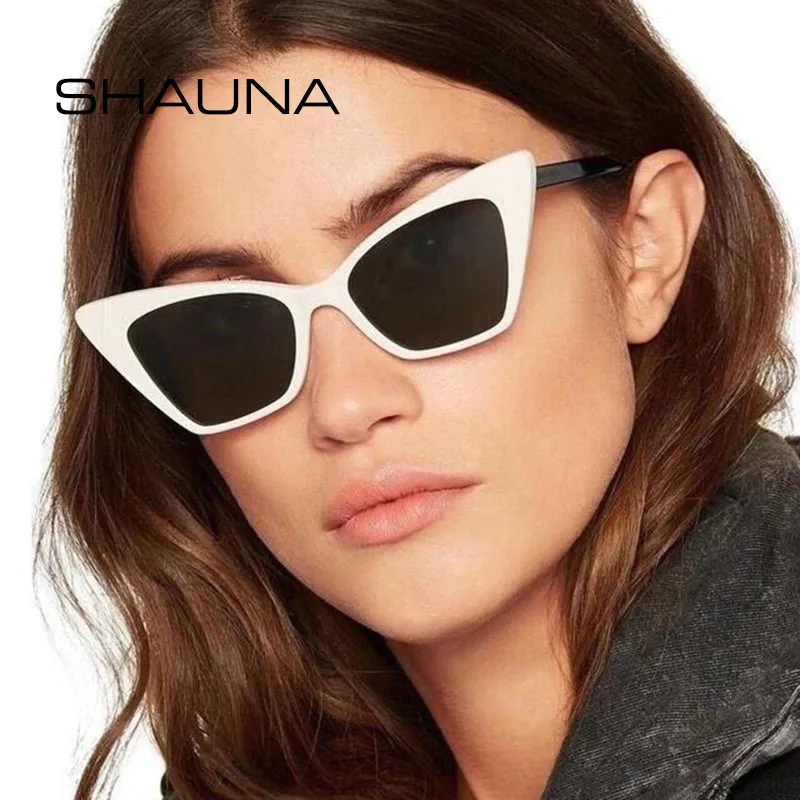 

SHAUNA Metal Hinge Fashion Women Cat Eye Sunglasses Brand Designer Black White Contrast Color Shades UV400