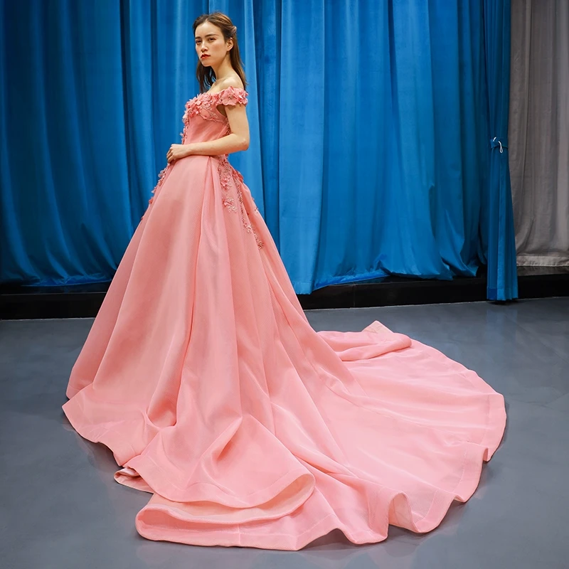 J66795 jancember sky blue evening dress v-neck off shoulder lace up back flowers formal dress party vestidos de fiesta de noche