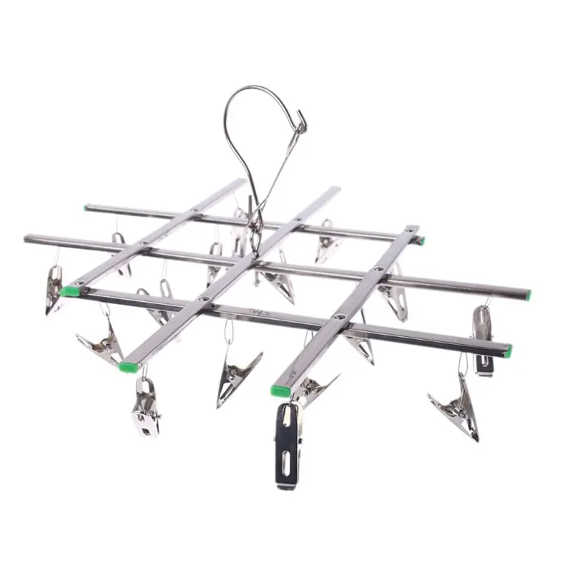 

20 Clips Stainless Steel Windproof Laundry Hanger Sock Drying Rack Underwear Towel Pegs Collapsible Clothespin Hook Clothes
