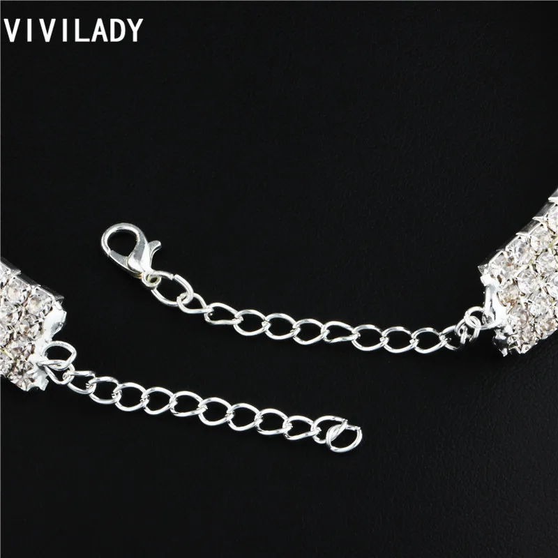VIVILADY Fashion Crystal Statement Chokers Jewelry Sets Women Silver Color Rhinestone Layers Bijoux Accessory Lady Wedding Gift | Украшения