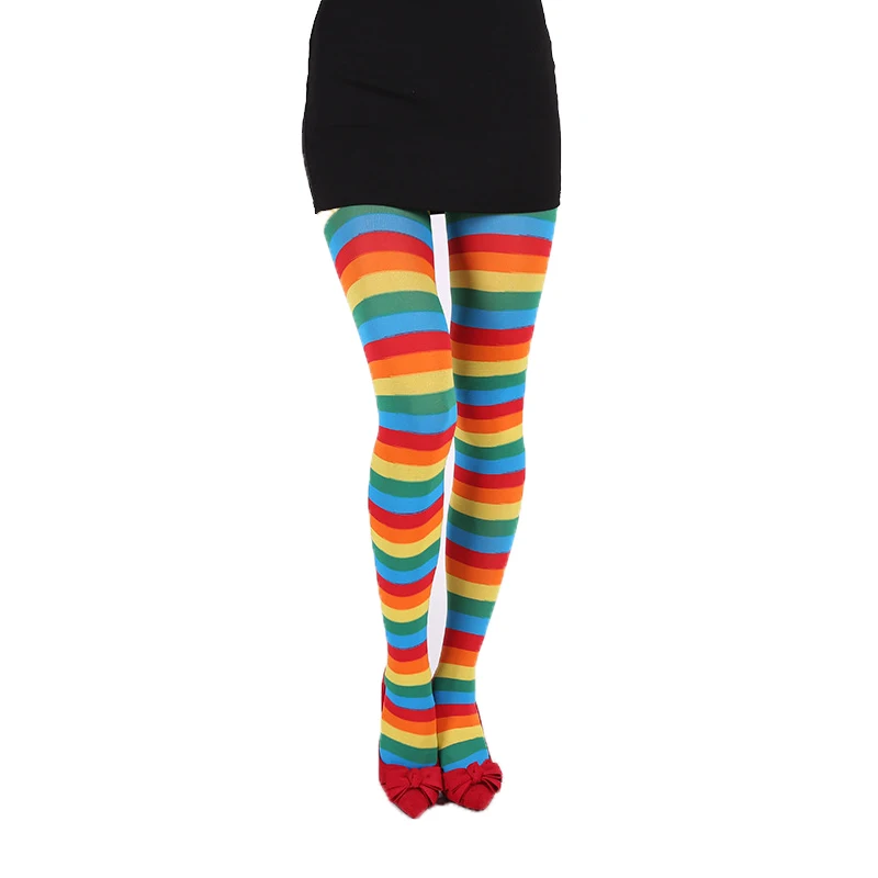 Новые рождественские колготки женские пикантные разноцветные в полоску для