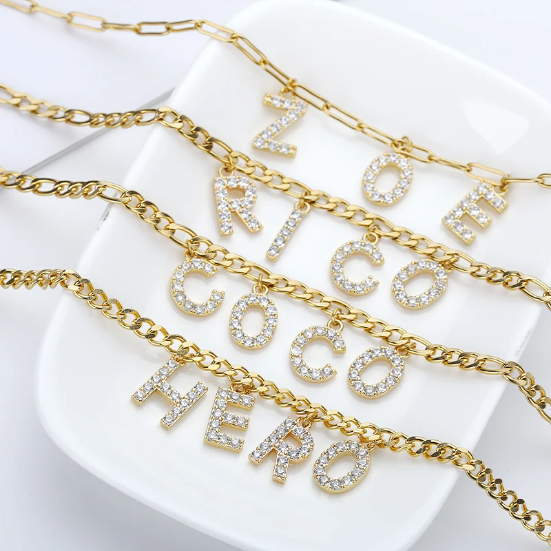 

Personalized Zircon Initial Necklace For Women Stainless Stainless A-Z Letter Pendant Necklace Alphabet Choker Custom Jewerly