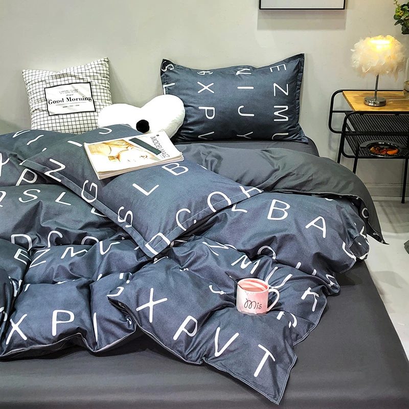 Home Textile Grey Letters Family Child Bedding Set 3-4pcs Single Full Queen King Size Duvet Cover Bed Sheet Pillowcase | Дом и сад