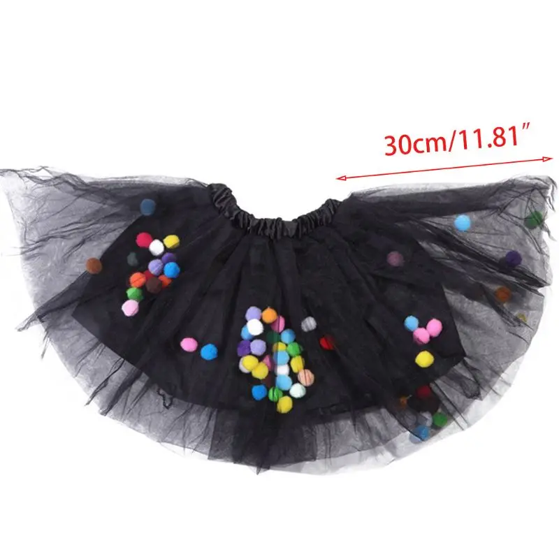 

23GD Toddler Kids Girls Ballet Dance Tutu Skirt with Rainbow Pom Pom Puff Balls Princess Layered Tulle Fluffy Pettiskirt
