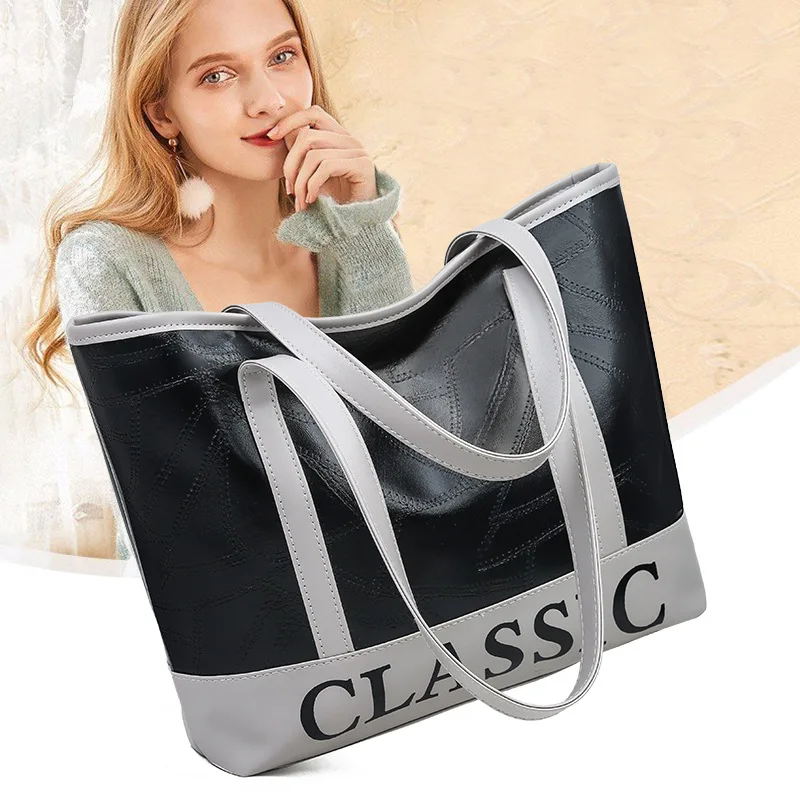 

Женская сумка из овечьей кожи, новая простая и универсальная сумка, вместительная сумка через плечо, сумка для покупок из искусственной кож...