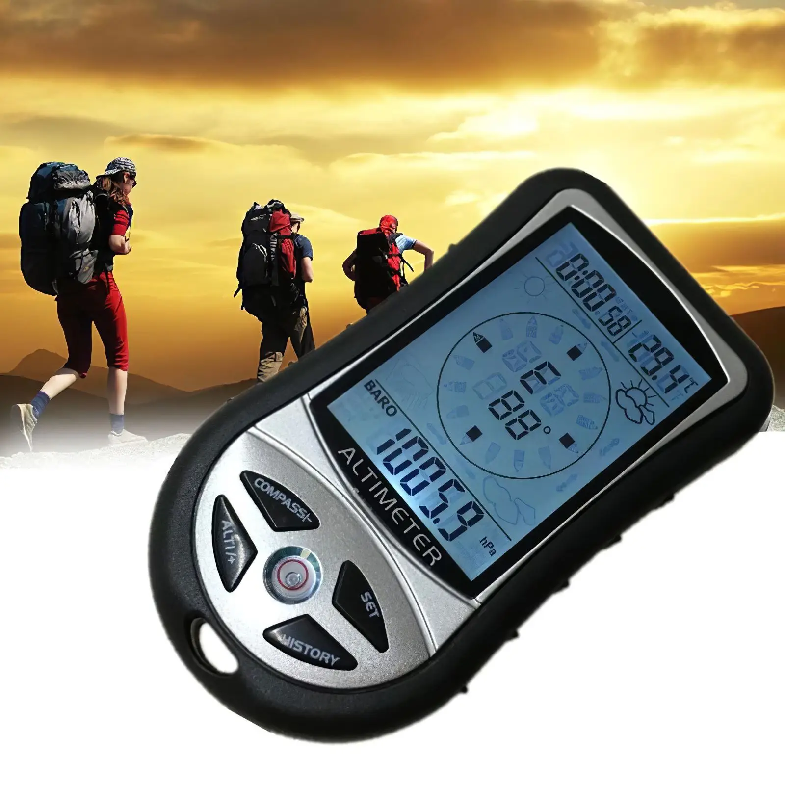 

Digital 8 in 1 LCD Compass Barometer Altimeter Thermo Temperature Clock Calendar