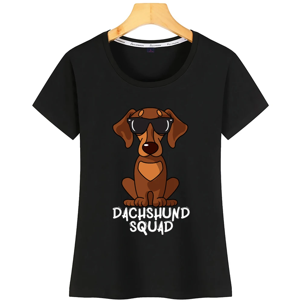 Топы футболка Женская такса отряд с солнцезащитными очками забавная крутая