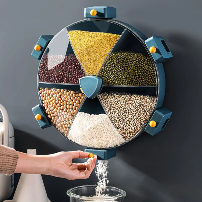 

Grid Wall-Mounted Grain Storage Box Rice Dispenser Kitchen Accessories Organizers Storage Household Food Storage