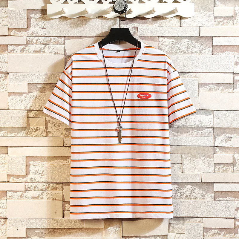 Летние полосатые футболки женские с круглым вырезом Футболки коротким рукавом