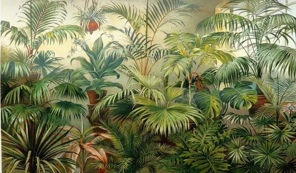 3D обои Milofi на заказ в стиле ретро с изображением тропического леса подорожника |