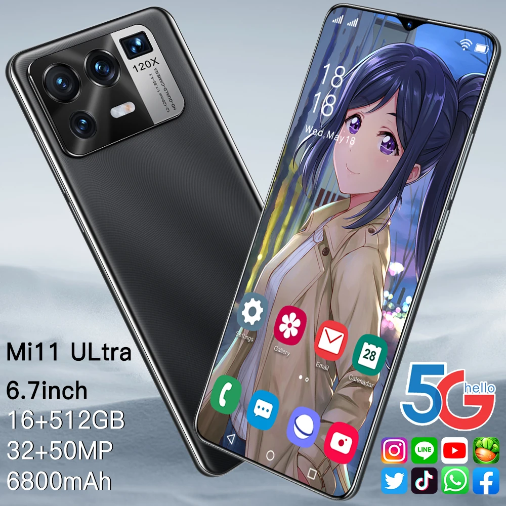 

New xiomi Mi11 Ultar 6.7Inch Smartphone 16+512G 6800mAh Battery Android Full Display Support Google Play Wifi GPS Network Phone