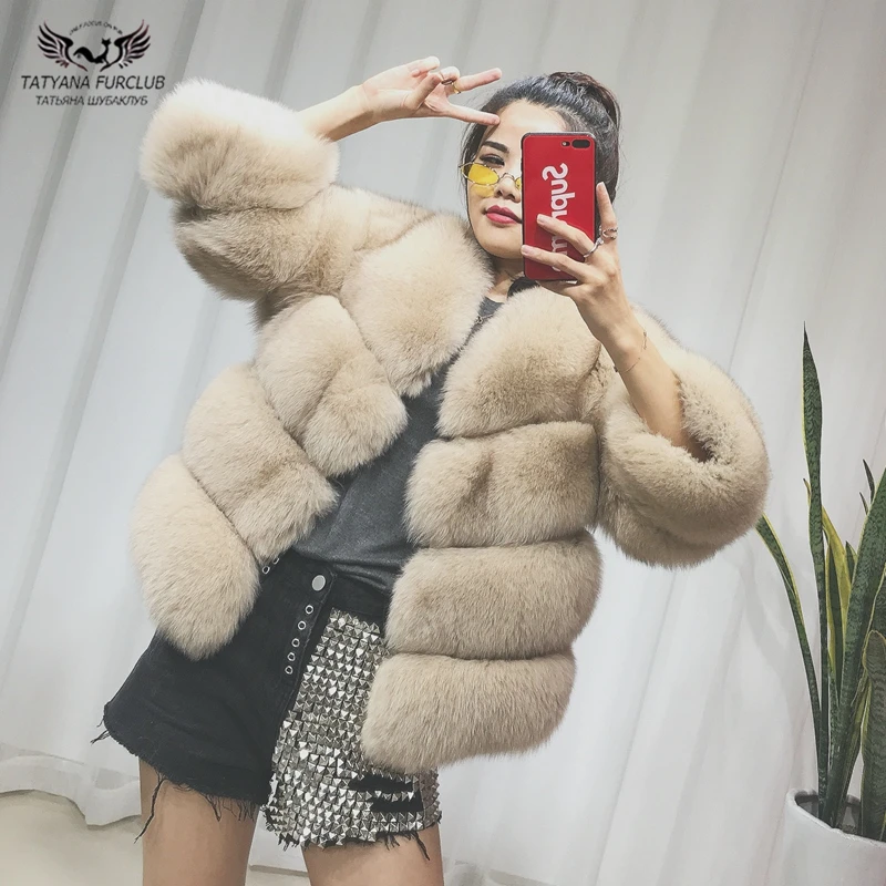 Tatyana Furclub/пальто из натурального меха куртка из натурального Лисьего меха зимнее роскошное короткое пальто из лисьего меха модная верхняя одежда из натурального меха для девочек