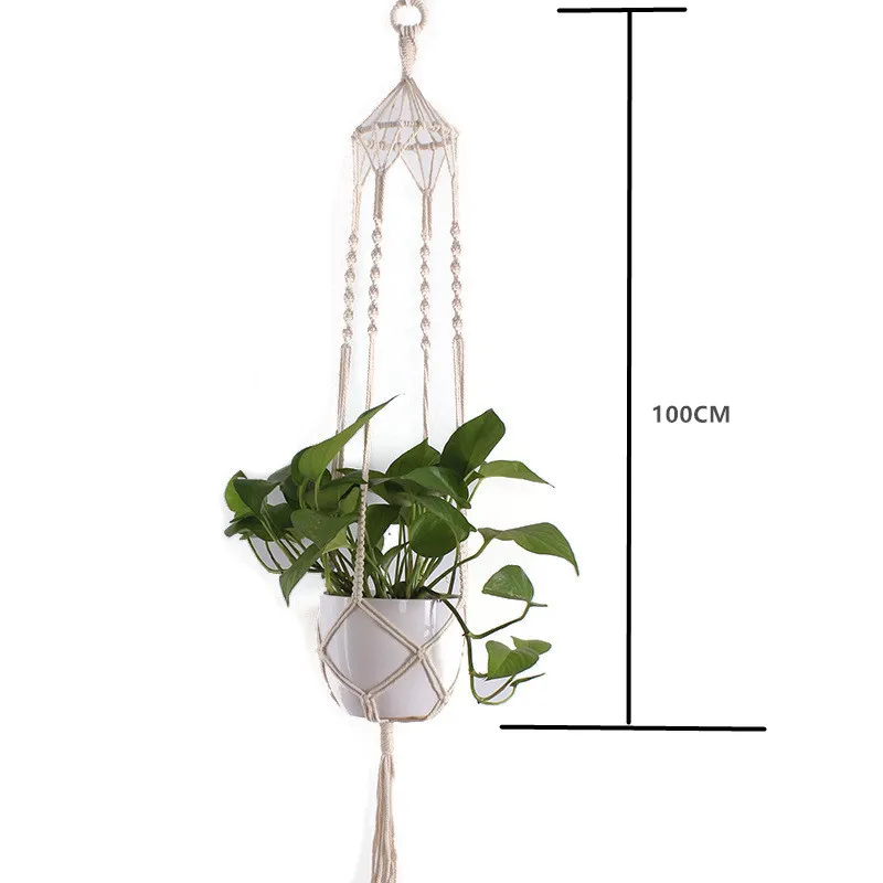 Hanging Basket E Макраме, подвесная корзина для кашпо, настенное растение ручной работы, вешалка для горшка, для помещений, фиолетовая окантовка и деревянный бисер, вечерние, свадебные, для украшения дома - Цвет: Hanging Basket E