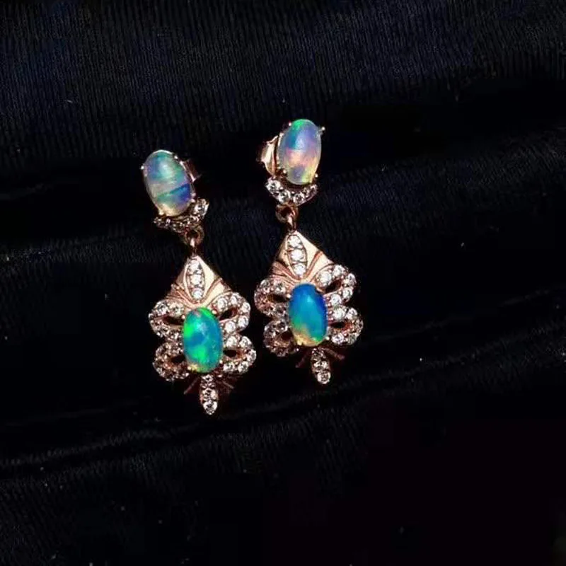 

Natural High Quality Opal Leaf Shape Earrings S925 Sterling Silver Fashion Fine Charming Jewelry For Women Free Shipping