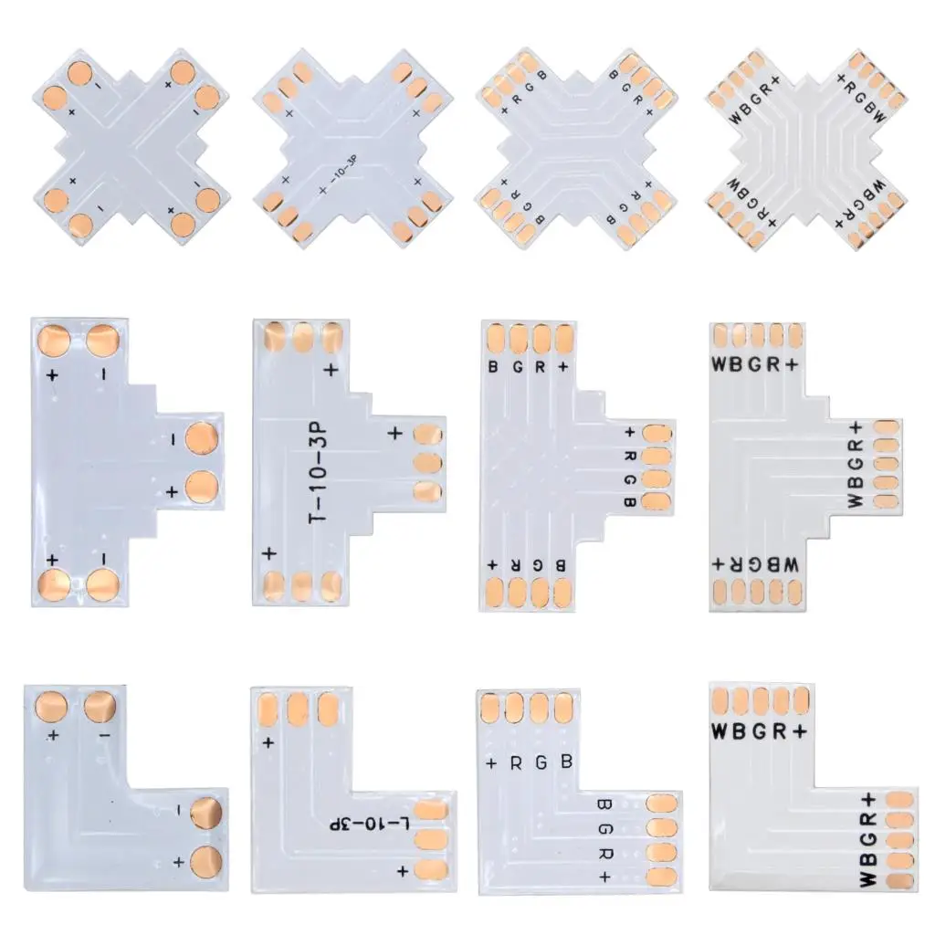2pin/3pin/4pin/5pin угловой разъем 8 мм/10 мм/12 мм T/L/X PCB форма Solderless для WS2812 WS2811 Pixel