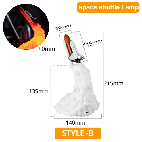 Style B USB перезаряжаемая 3D печать Лунная лампа ракета космический челнок лампа Настольные лампы для гостиной спальни прикроватный домашний декор - Цвет абажура: Style B