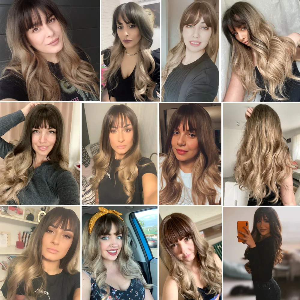 Крошечная Лана длинные Омбре черные коричневые синтетические парики с челкой