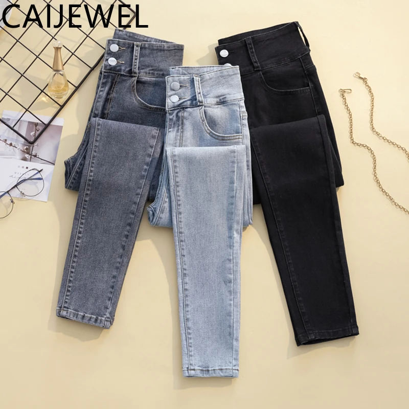 Женские черные джинсы FAKUNTN, Эластичные Обтягивающие джинсовые брюки с высокой талией, Женские винтажные джинсовые брюки, ковбойские брюки д...