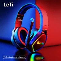 leti gaming headphones surround sound stereo game earphone wired helmet headset rgb light with hd microphone for gamer pc laptop