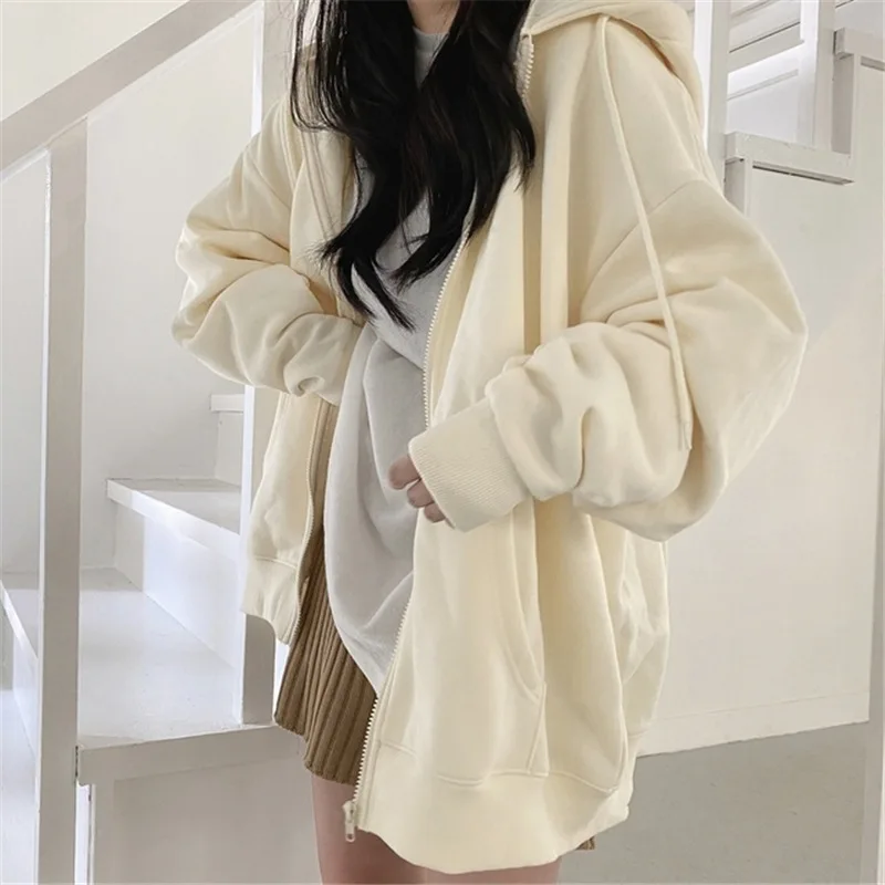 

All-match hoodie cardigan ladies Harajuku windbreaker kawaii zipper sweatshirt clothing Korean style long-sleeved women's top