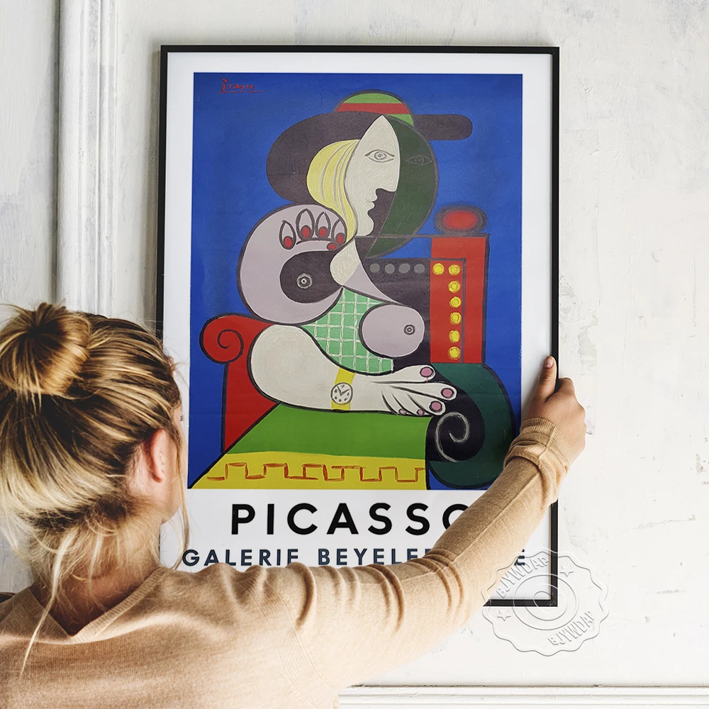 

Cubism Artist Pablo Picasso 1967 Vintage French Exhibition Poster, Animation Figure Watercolour Prints, Kids Room Wall Art Decor