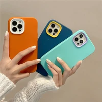 luxury solid color 3 in 1 armor phone case for iphone 13 12 11 pro max xs x xr hybrid silicone shockproof full protection cover