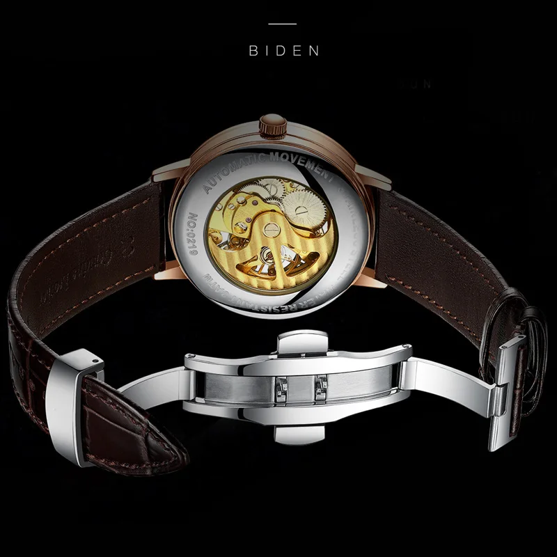 Часы мужские механические золотистые/коричневые в стиле ретро|Мужские часы| |