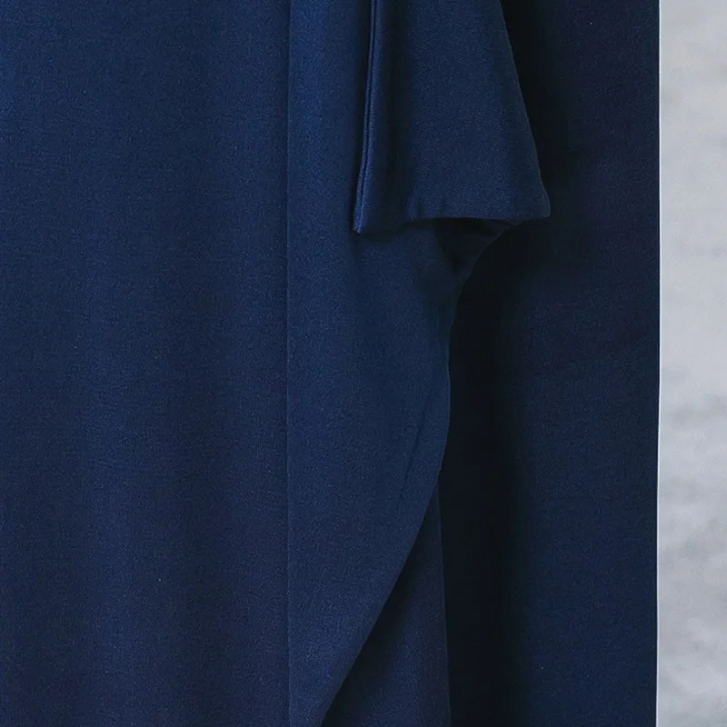 

VOA 38m/m High Quality Silk Jacquard Square Collar Bump Splicing Irregular Hem Wooden Ear Temperament Dress for Women AY006