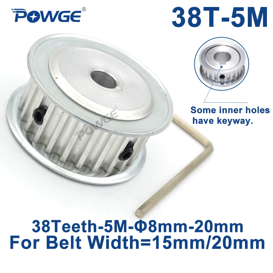 POWGE 38 зубов HTD 5 м Синхронный шкив Диаметр 8/10/12/14/15/16/17/19/20 мм для Ширина 15/20 HTD5M колеса