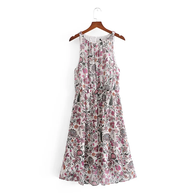 

New Summer Round-necked Waist-print Sleeveless Vest Dress