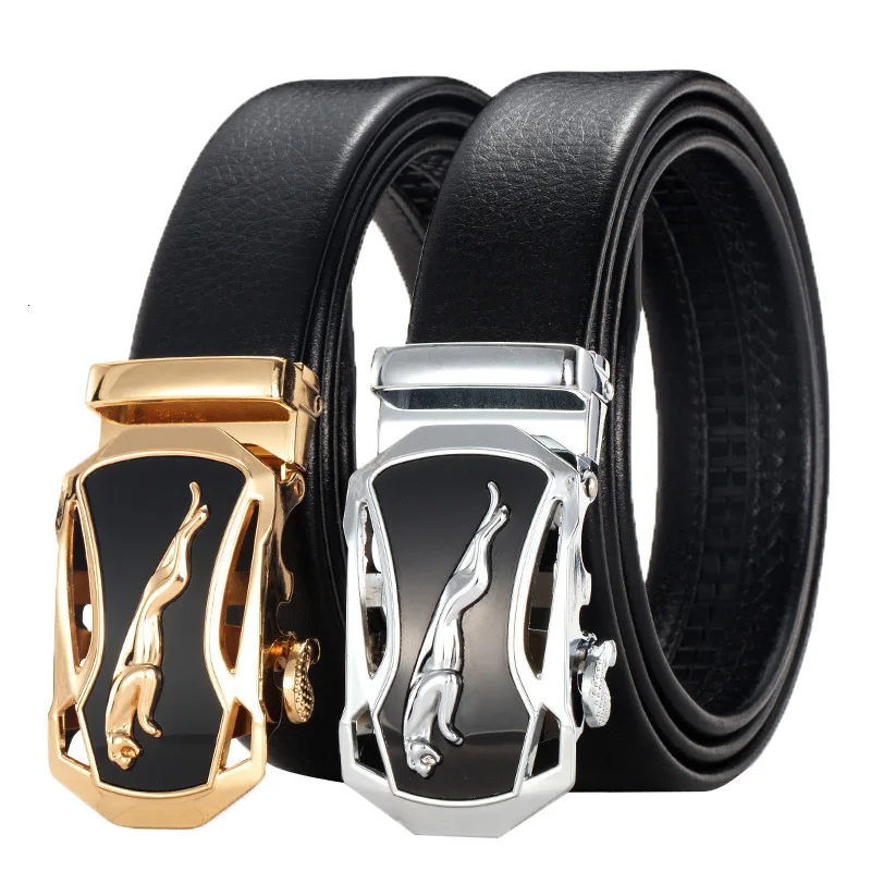Peikong Men Belt Genuine Leather Automatic Buckle Luxury Brand Male Belts Black Strap Original Natural Cowskin Belts 110-130 cm