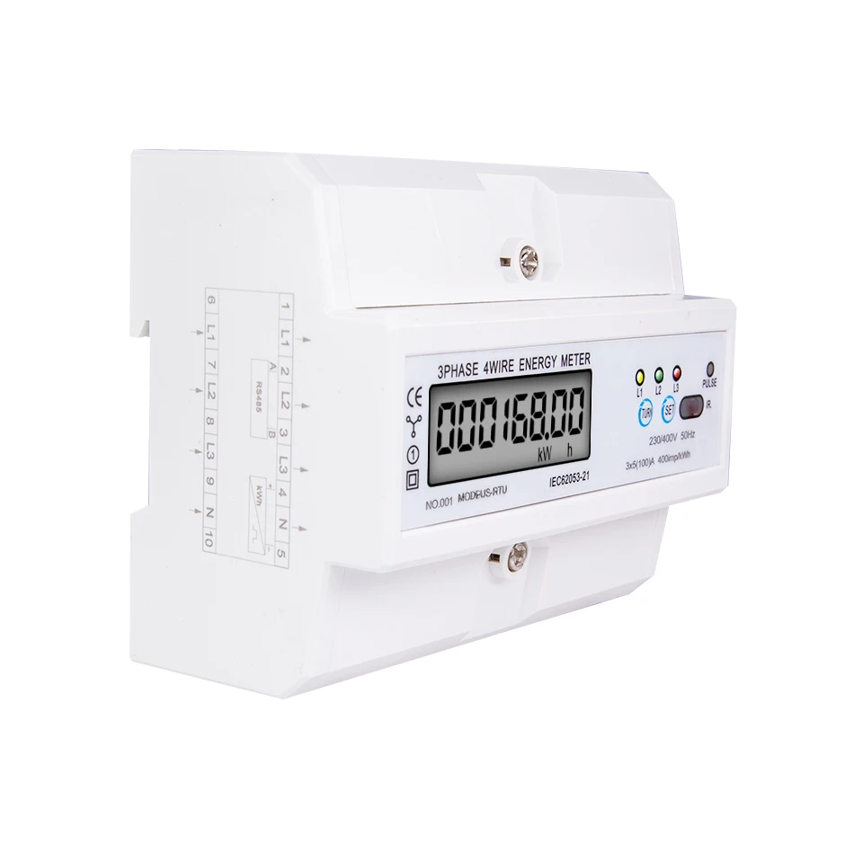 DIN Rail Power Meter 5-100A 380V  RS485 Modbus-Rtu LCD Digital kWh meter Electronic Power Consumption Energy Counter  AC 50/60Hz