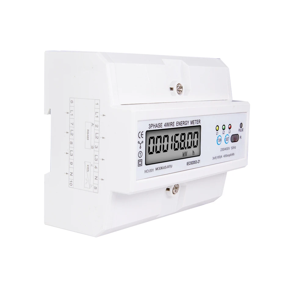 DIN Rail Мощность метр 5-100A 380V RS485 Modbus-Rtu ЖК-дисплей цифровой измеритель кВтч