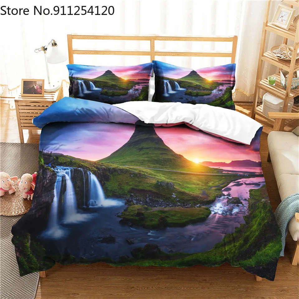 Постельное белье с рисунком природного пейзажа комплект пододеяльником и
