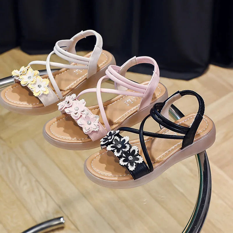 

2021 new fashion flower sandals women's shoes black summer comfortable non-slip solid color casual sandwear flat shoes