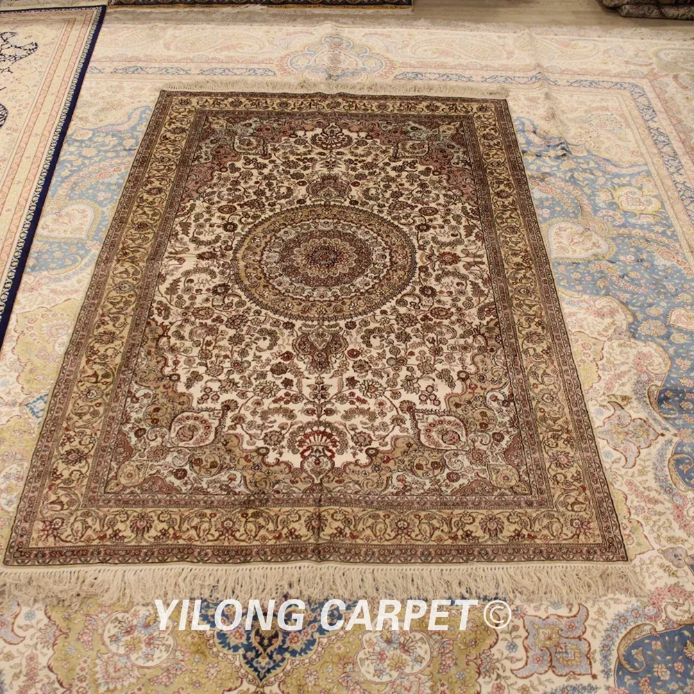 YILONG 4'x6' персидский турецкий Шелковый ковер Классическая персидская антикварная вещь Iran шелковые ковры(WY342A4x6