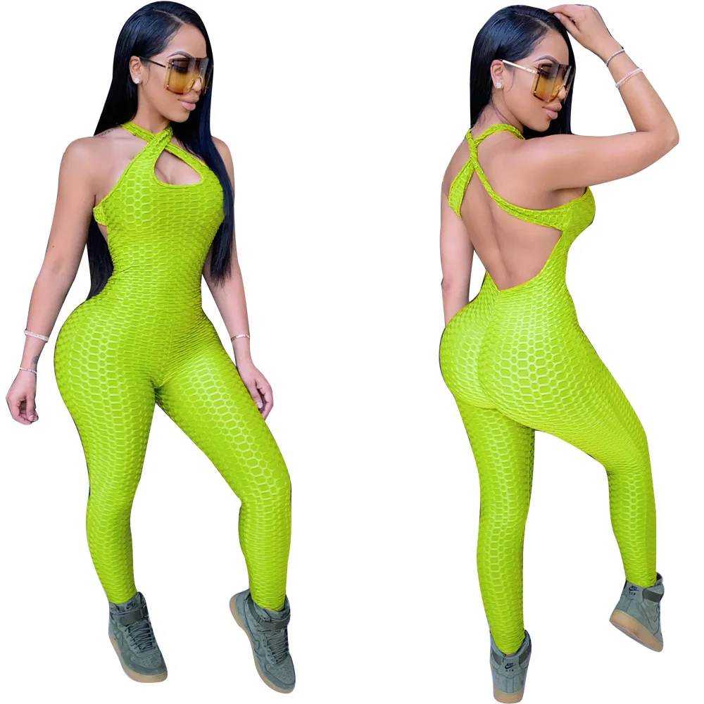 Женский Облегающий комбинезон с открытой спиной и круглым вырезом|Женские