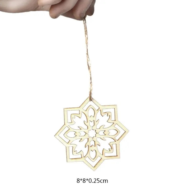 

1 Set Eid Wooden Pendant DIY Eid Mubarak Muslim Festival Natural Wood Snowflake Hanging With Ropes Hollow Ramadan