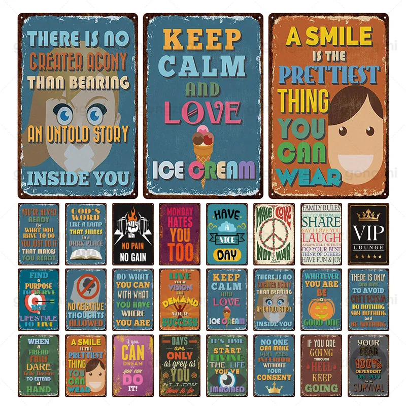 

Color English Inspirational Motto Smile Metal Tin Sign Tin Painting Creative Metal Plaque Decoration Wall Painting Wall Sticker