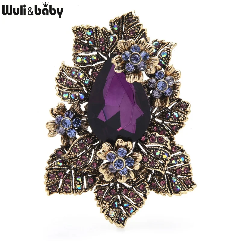Wuli & baby – broches à fleurs de Style palais en cristal violet pour femmes  broches de fête en
