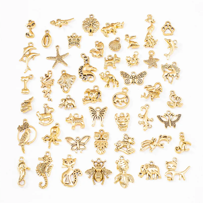 Сделай Сам 50 шт./лот смешанные стильные золотые подвески в виде животных ожерелье серьги для изготовления ювелирных изделий Аксессуары