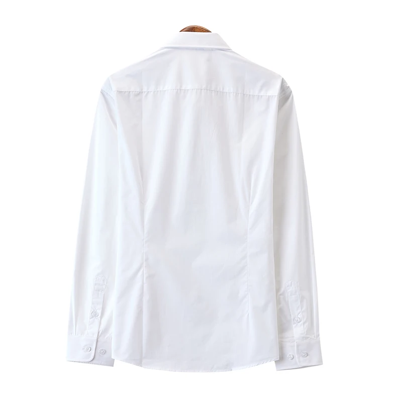 Осенняя белая мужская однобортная однотонная формальная рубашка с длинным