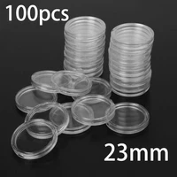 100x 23mm coin display cases capsules holder clear plastic round storage box