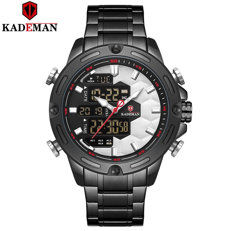 K9070-B-RE-B Новинка, спортивные часы для футбола, Роскошные, мужские, модные, полностью стальные, наручные часы, Лидирующий бренд KADEMAN, двойной ход, мужские, t, светодиодный, мужские часы, Relogio - Цвет: K9070-B-RE-B