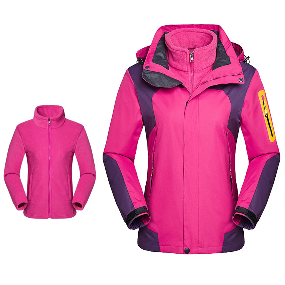 

Autumn Winter New Womens Coat Womens Windproof Outdoor Three-In-One Jacket Keep Warm Hooded Zipper Pocket Patchwork Coat Female