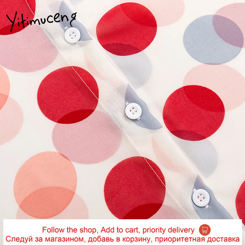 

Yitimuceng Polka Dot Blouse Women Office Lady Red Wave Point Shirts Long Sleeve Turn-Down Collar Clothing Fashion New Casual Top